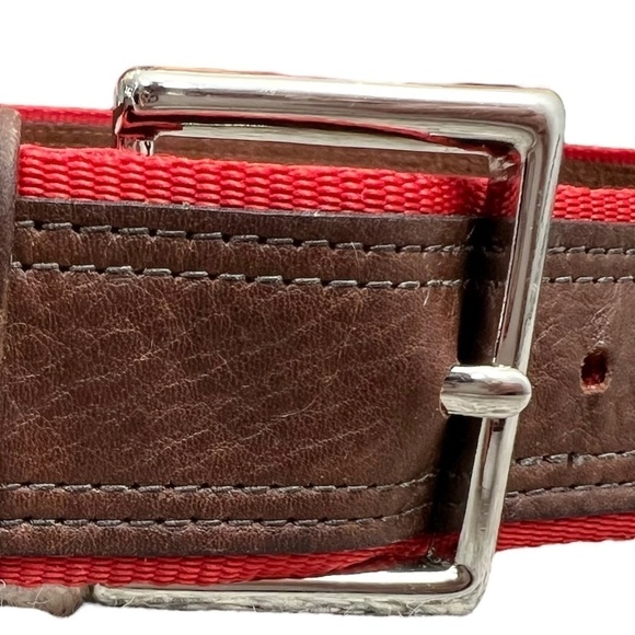 Fullum & Holt Montreal brown leather red woven webbing belt 34 - Picture 3 of 10